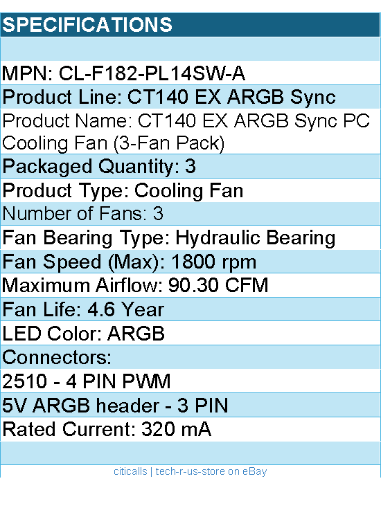 Thermaltake CL-F182-PL14SW-A Fan - CT140 EX ARGB Sync PC Cooling 3xFan Retail