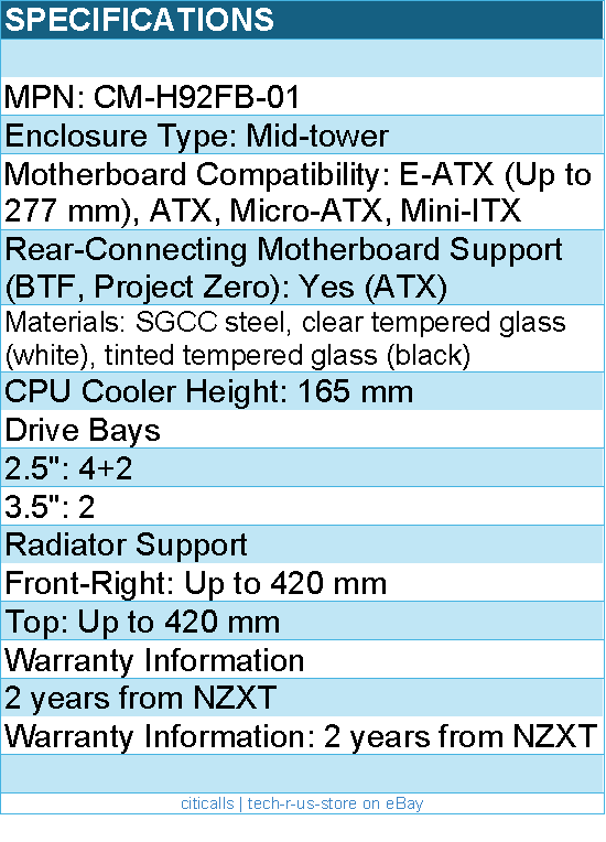NZXT CM-H92FB-01 Computer Case - H9 FLOW Mid Tower Tinted TG Black Retail