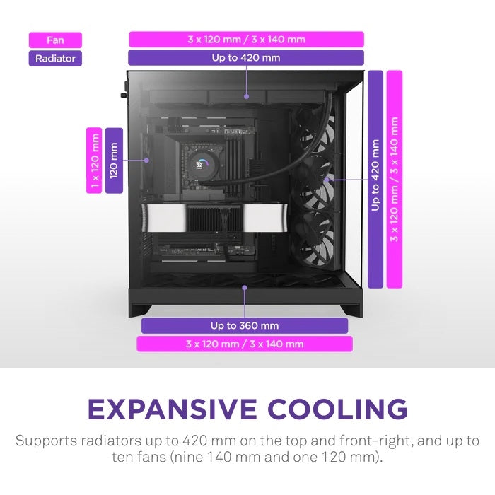 NZXT CM-H92FB-01 Computer Case - H9 FLOW Mid Tower Tinted TG Black Retail