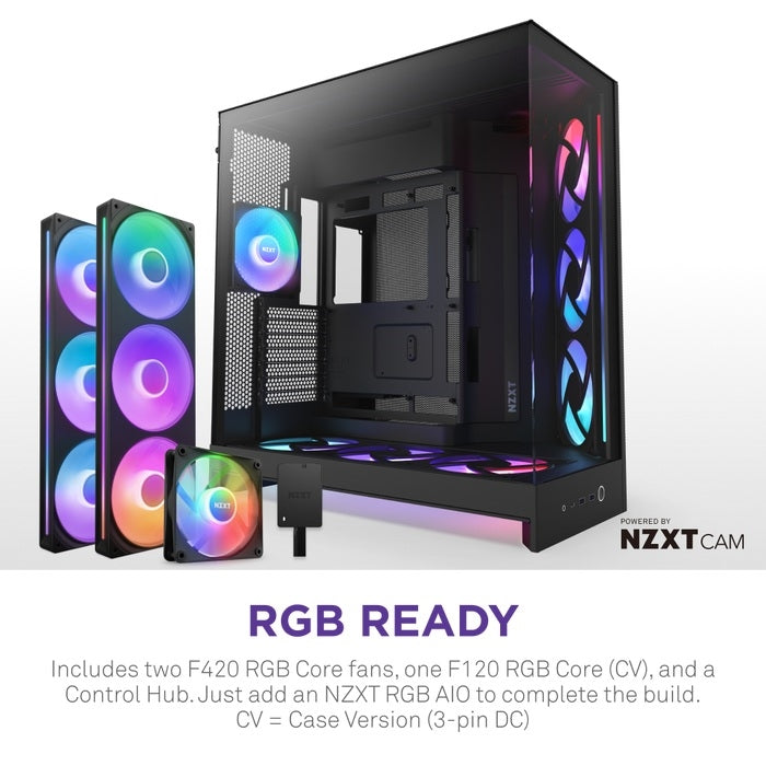 NZXT CM-H92FB-P1 Computer Case - H9 FLOW RGB+ Mid Tower Tinted TG Black Retail