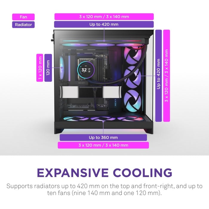 NZXT CM-H92FB-R1 Computer Case - H9 FLOW RGB Mid Tower Tinted TG Black Retail