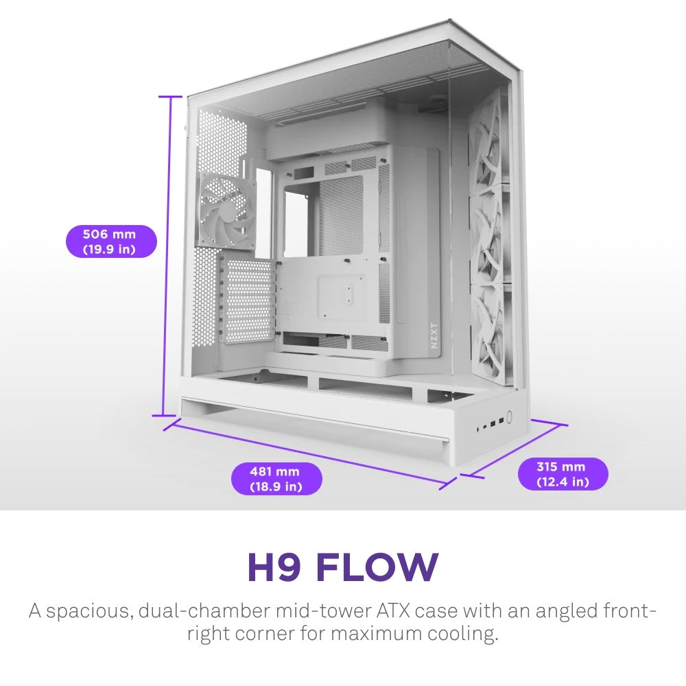 NZXT CM-H92FW-01 Computer Case - H9 FLOW Mid Tower Clear TG White Retail