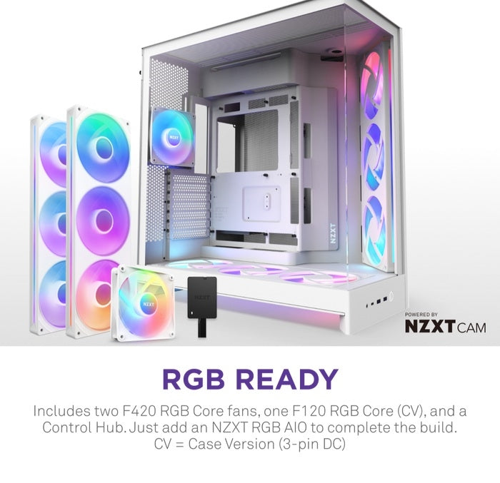 NZXT CM-H92FW-P1 Computer Case - H9 FLOW RGB+ Mid Tower Clear TG White Retail
