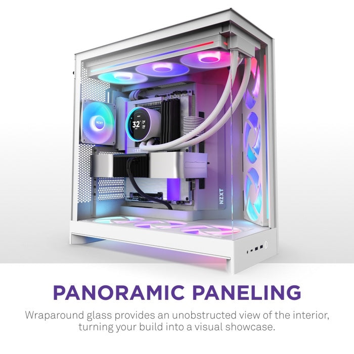 NZXT CM-H92FW-P1 Computer Case - H9 FLOW RGB+ Mid Tower Clear TG White Retail