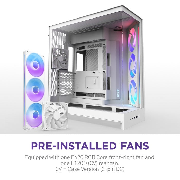 NZXT CM-H92FW-R1 Computer Case - H9 FLOW RGB Mid Tower Clear TG White Retail