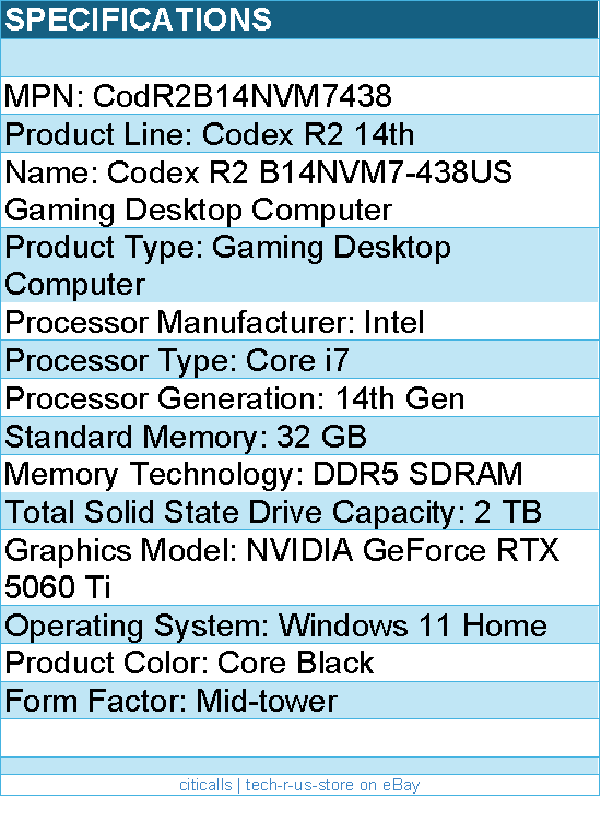 MSI CODR2B14NVM7438 Codex R2 Gaming PC - Intel Core i7-14700F Nvidia RTX 5060 Ti