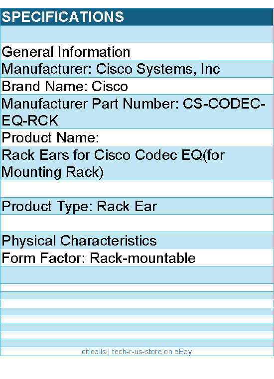 Cisco CS-CODEC-EQ-RCK Rack Ears for Cisco Codec EQ(for Mounting Rack)