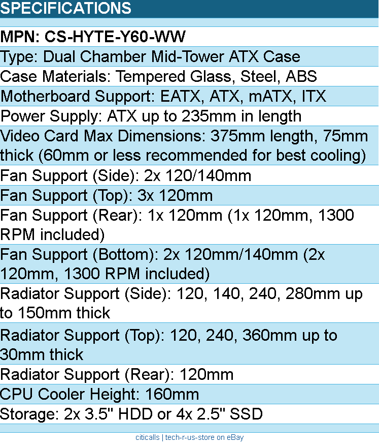 HYTE CS-HYTE-Y60-WW Computer Case - Y60 Snow White Mid Tower ATX Retail