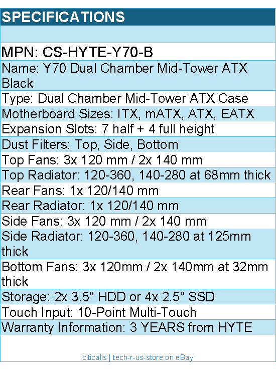 HYTE CS-HYTE-Y70-B Computer Case - Y70 Dual Chamber Mid-Tower ATX Black Retail