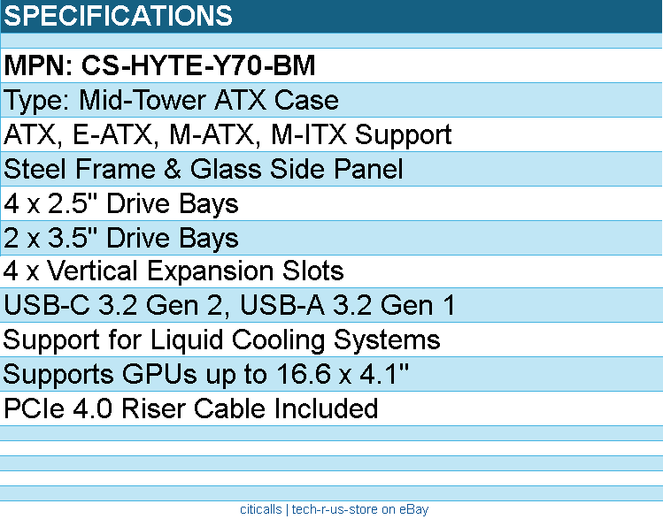 HYTE CS-HYTE-Y70-BM Computer Case - Y70 Mid-Tower ATX Blueberry Milk Retail