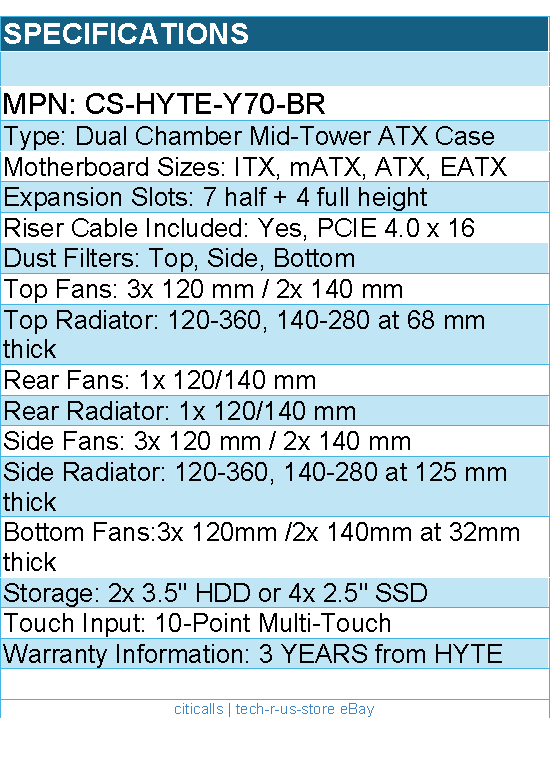 HYTE CS-HYTE-Y70-BR Computer Case - Y70 Dual Chamber Mid-Tower ATX Red Retail