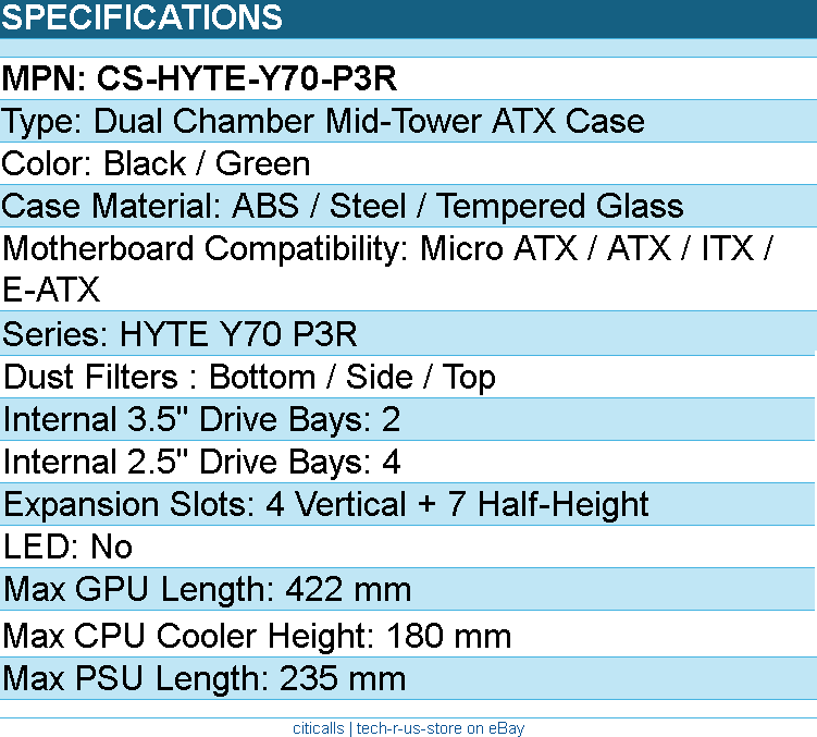 HYTE CS-HYTE-Y70-P3R Computer Case - Y70 Persona 3 ATX Mid Tower TG Black Green