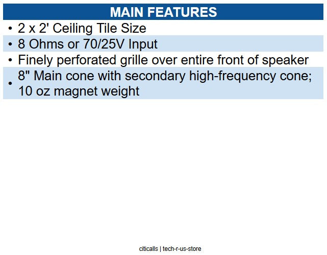 Bogen CSD2X2U-V2-CA Drop-in Ceiling Speaker with IP Support 2-Pack, Bright White