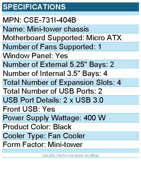 Supermicro CSE-731I-404B Case - Mini-tower chassis 2x5.25 4x3.5 400W