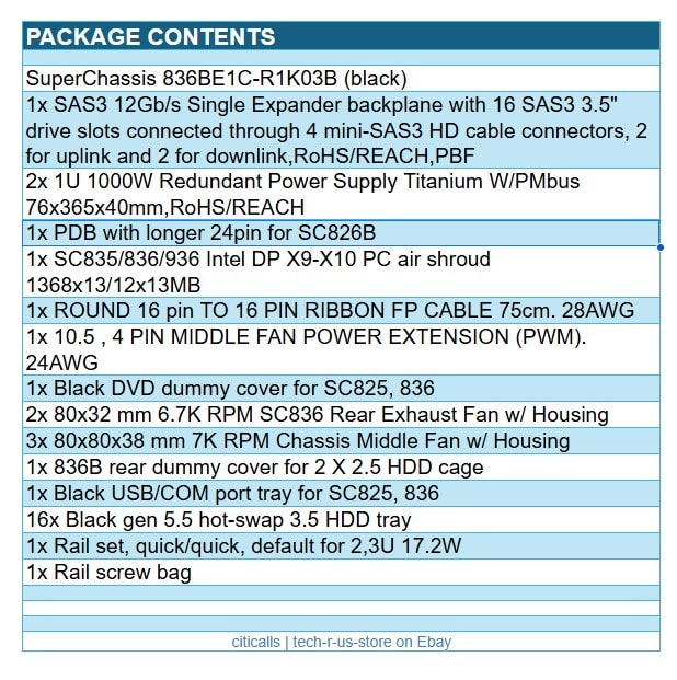 Supermicro CSE-836BE1C-R1K03B SuperChassis 3U 16-Bay 3.5 1000W Power Supply eATX