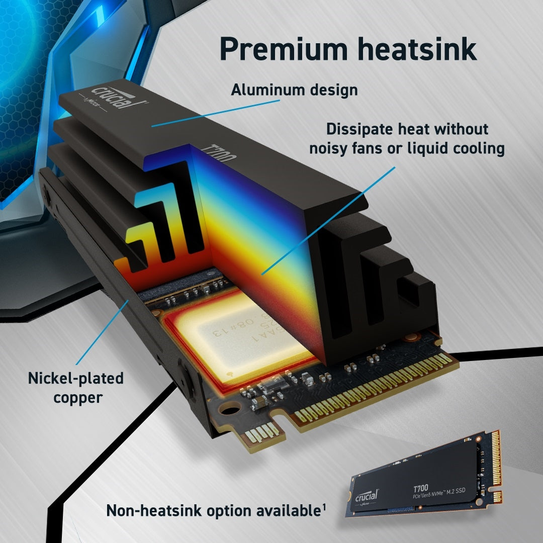 Crucial CT4000T700SSD5 SSD -T700 4TB PCIe Gen5 NVMe M.2 SSD with heatsink Retail