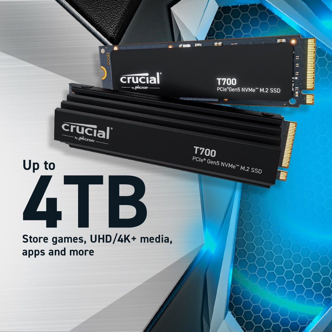 Crucial CT4000T700SSD5 SSD -T700 4TB PCIe Gen5 NVMe M.2 SSD with heatsink Retail