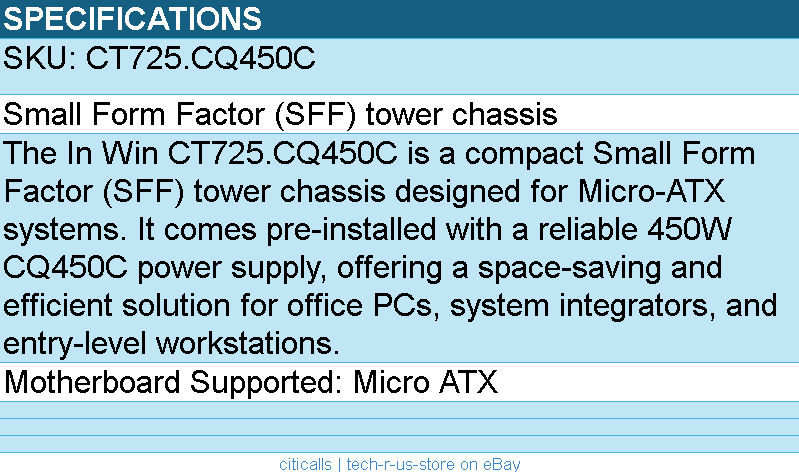 In-Win CT725.CQ450C small form factor tower micro-ATX w 450W PS - Computer Case