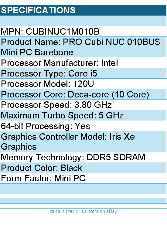MSI CUBINUC1M010B Cubi NUC 010BUS Mini PC Barebone, Intel Core i5
