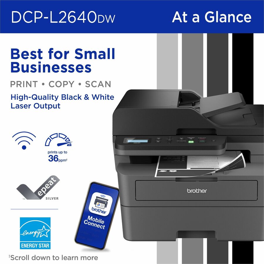 Brother DCPL2640DW Wireles  Compact Monochrome Multi-Function Laser Printer