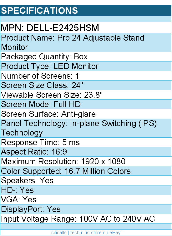 Dell DELL-E2425HSM Pro E2425HSM 24" Class Full HD LED Monitor - 16:9