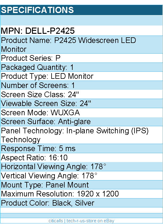 Dell DELL-P2425 P2425 24" Class WUXGA LED Monitor - 16:10 - Black, Silver