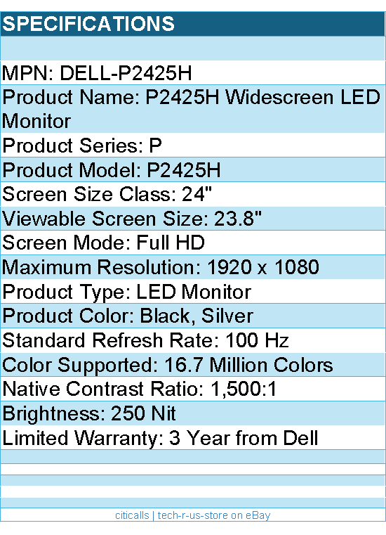 Dell DELL-P2425H P2425H 24" Class Full HD LED Monitor - 16:9 - Black, Silver