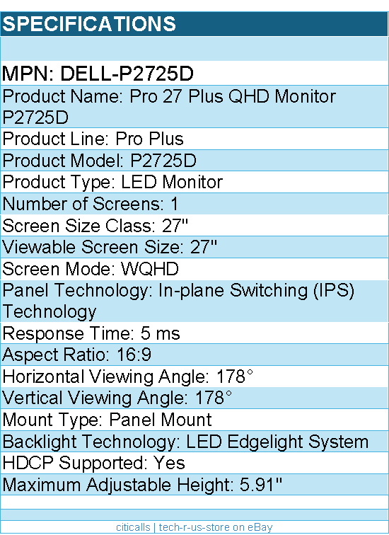 Dell DELL-P2725D Pro Plus P2725D 27" Class WQHD LED Monitor - 16:9