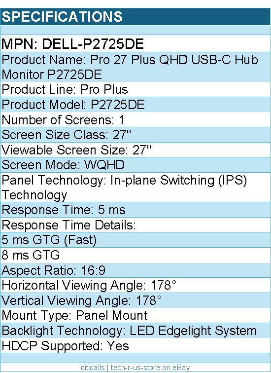 Dell DELL-P2725DE Pro Plus 27" Class WQHD LED Monitor - 16:9 - Black, Silver