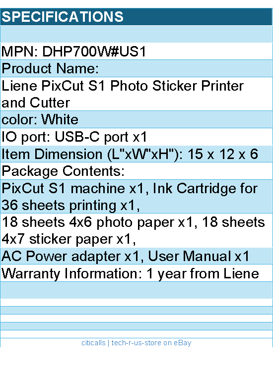 Liene DHP700W#US1 PixCut S1 Photo Sticker Printer and Cutter White Retail