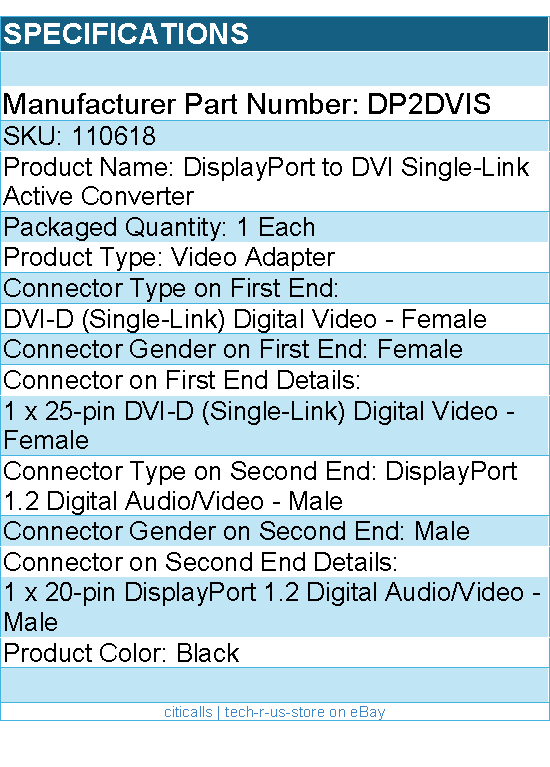 StarTech DP2DVIS DisplayPort to DVI Active Adapter Retail - Black