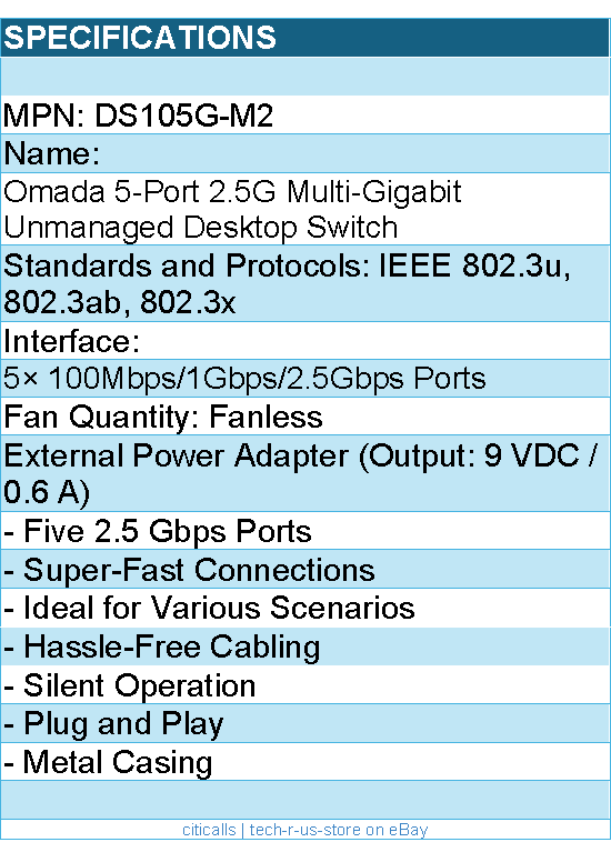 TP-Link DS105G-M2 Omada 5-Port 2.5G Multi-Gigabit Desktop Switch Retail