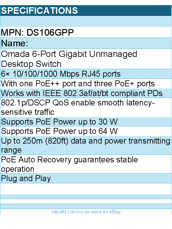 TP-Link DS106GPP Omada 6PT Gigabit Desktop Switch w 3PT PoE+ & 1PT PoE++
