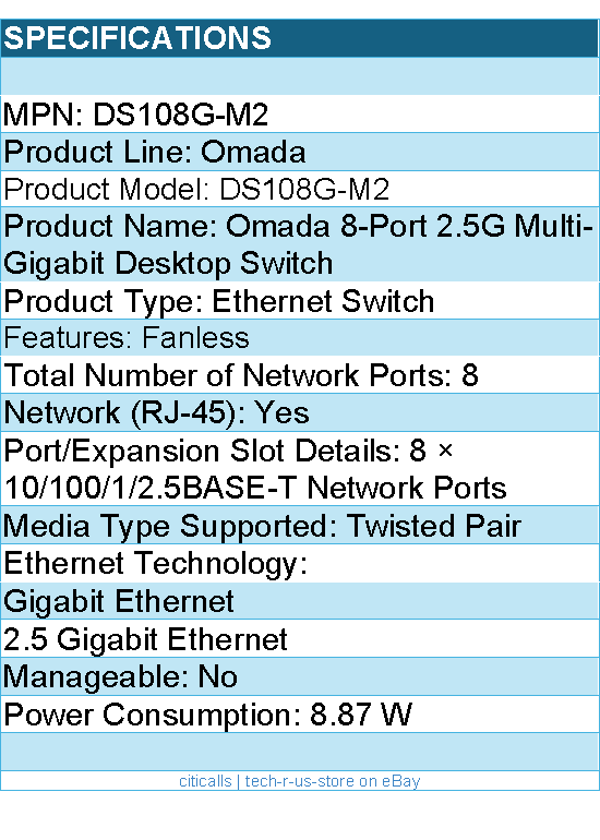 TP-Link DS108G-M2 Omada 8-Port 2.5G Multi-Gigabit Desktop Switch Retail