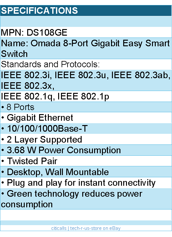 TP-Link DS108GE Omada 8-Port Gigabit Easy Smart Switch Retail
