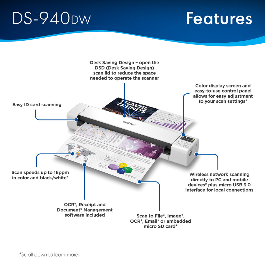 Brother DS940DW DSMobile DS-940DW Sheetfed Scanner - 1200 dpi Optical