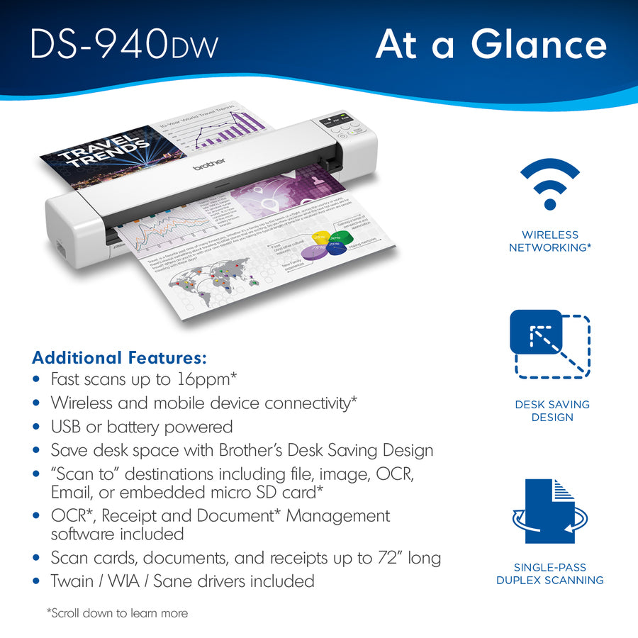 Brother DS940DW DSMobile DS-940DW Sheetfed Scanner - 1200 dpi Optical