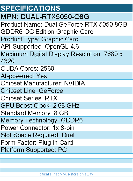 ASUS DUAL-RTX5050-O8G NVIDIA GeForce Graphic Card - 8 GB GDDR6