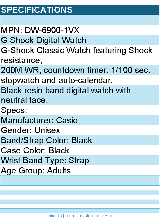 Casio DW-6900-1VX G Shock Digital Watch - Unisex - Black