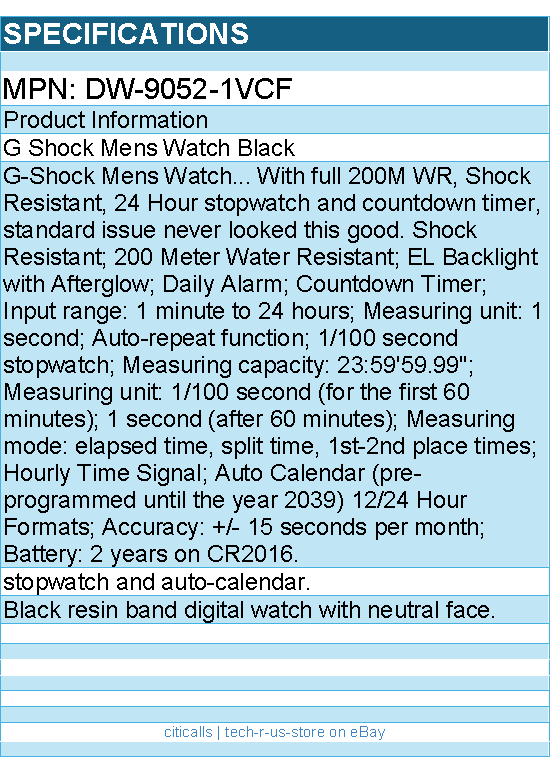 Casio DW-9052-1VCF G Shock Mens Watch Black With full 200M WR