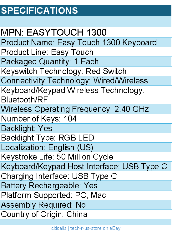 Adesso EasyTouch 1300 Keyboard - Wired/Wireless Connectivity - Bluetooth/RF