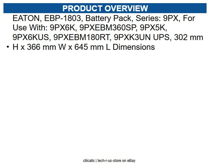 Eaton EBP-1803 9PX Battery Pack, For Use With 9PX6K, 9PXEBM360SP, 9PX5K, 9PX6KUS