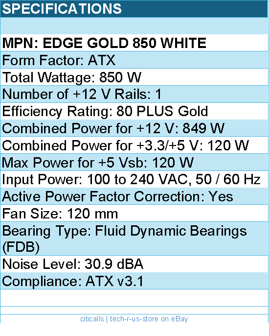 Lian-Li Edge Gold 850 White Power Supply - 850W 80+ Gold Full Modular ATX Retail