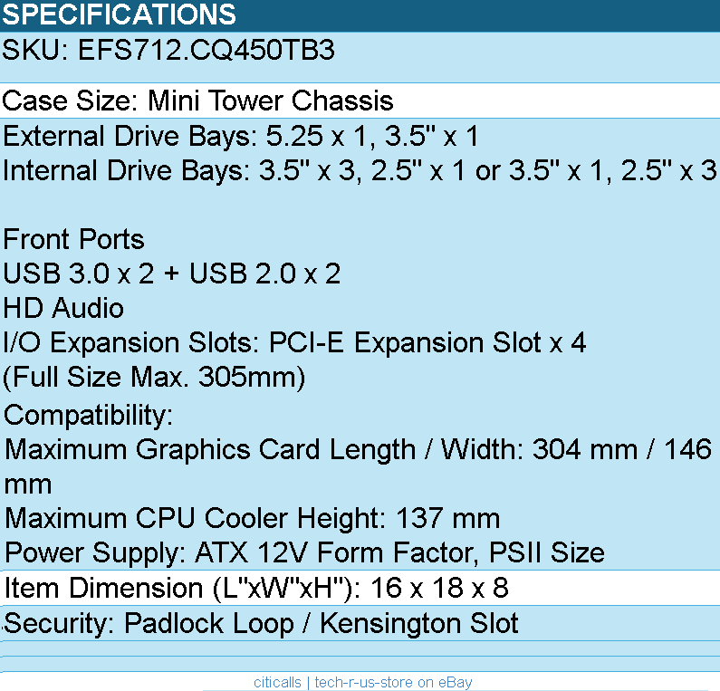 In-Win EFS712.CQ450TB3 EFS712 Mini Tower Chassis 5.25x1 3.5x1 - Computer Case