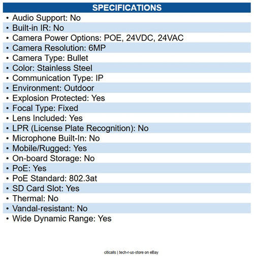 Pelco EXC2602-62 6MP ExSite Enhanced Explosionproof Fixed Compact Camera System