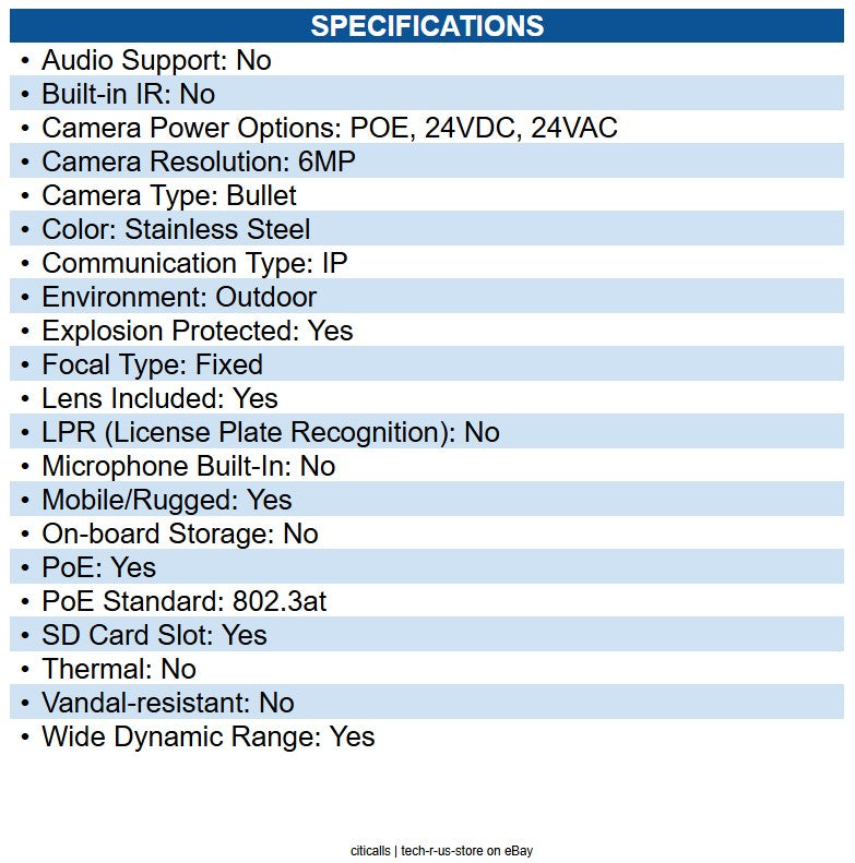 Pelco EXC2602-62 6MP ExSite Enhanced Explosionproof Fixed Compact Camera System