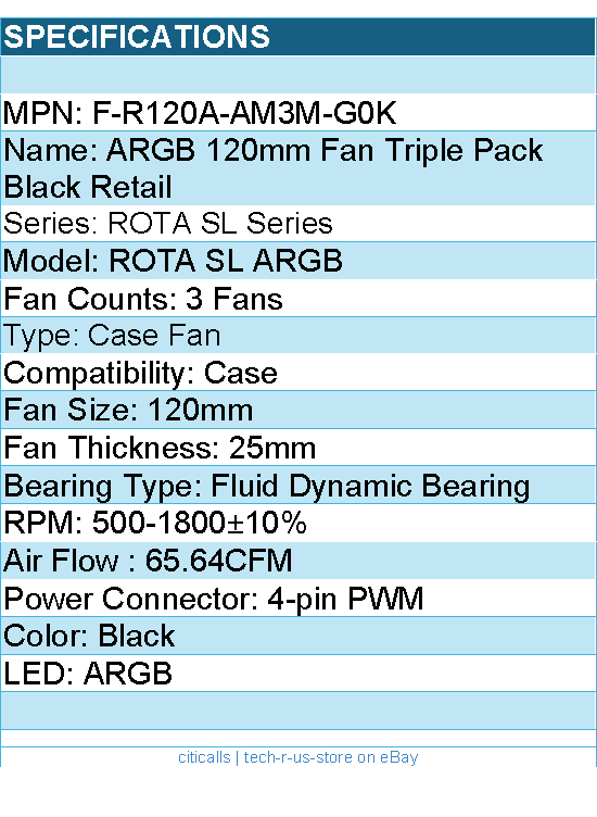 TRYX F-R120A-AM3M-G0K ROTA SL ARGB 120mm Fan Triple Pack Black Retail