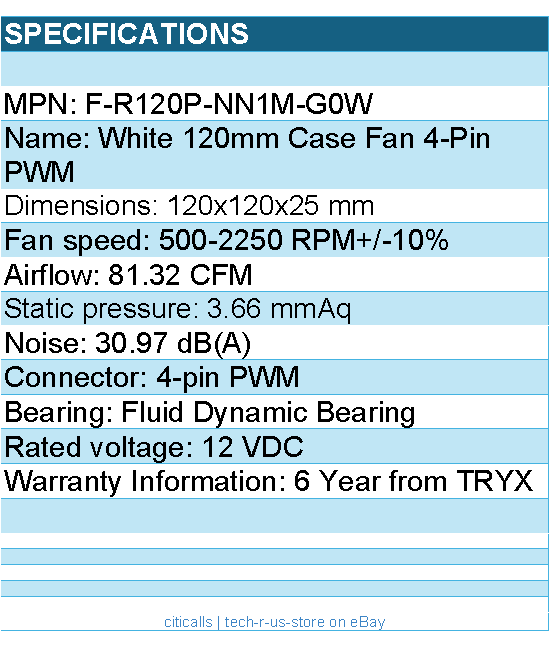 TRYX F-R120P-NN1M-G0W ROTA PRO 120 Performance Fan White 120mm Case Fan RTL