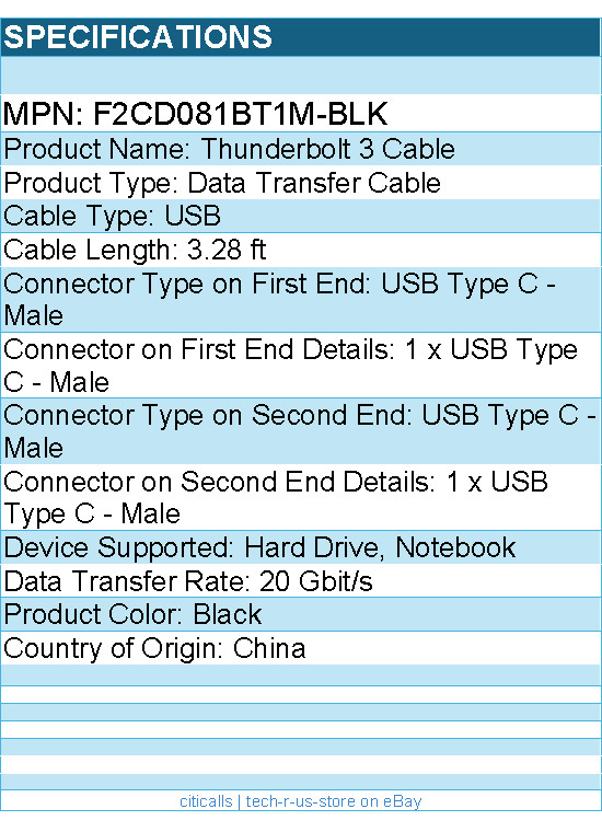 Belkin F2CD081bt1M-BLK 60W Thunderbolt 3 USB-C to USB-C Cable - USB 3.1