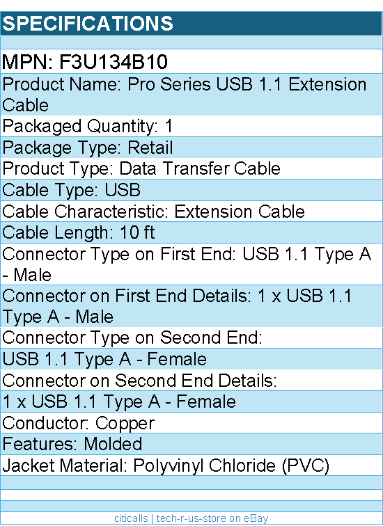 Belkin F3U134B10 Pro Series USB 1.1 Extension Cable - Molded - Black
